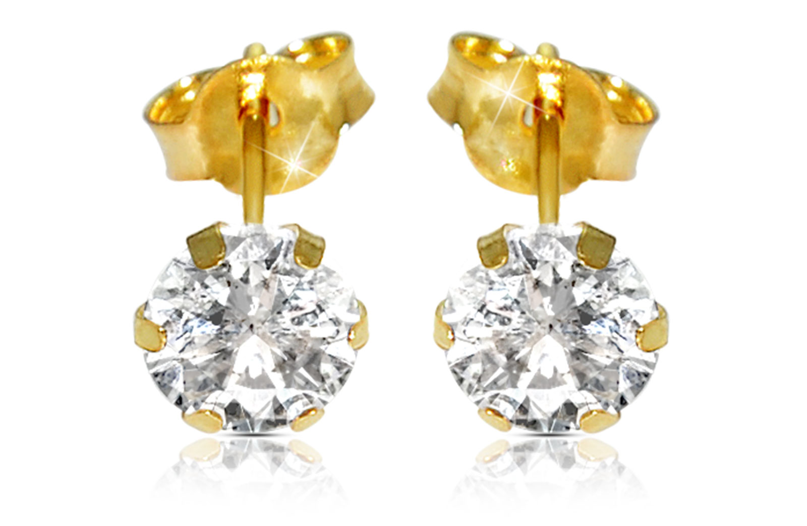 Vera Perla 18K Solid Yellow Gold and 4mm Cubic Zirconia Earrings           