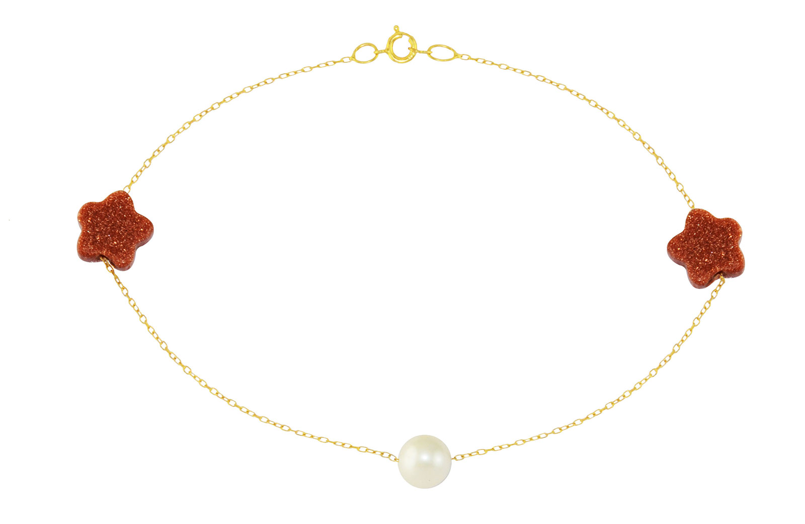 Vera Perla 18K Solid Gold Star Sunstones and Pearl  Bracelet