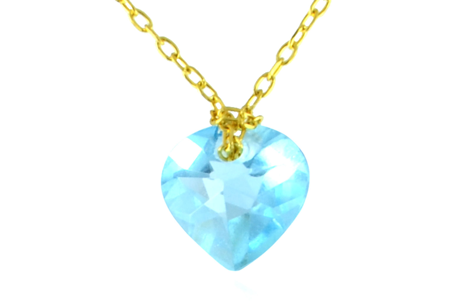 Vera Perla  18K Yellow Gold 7mm Heart Cut Genuine Swiss blue Topaz Necklace 