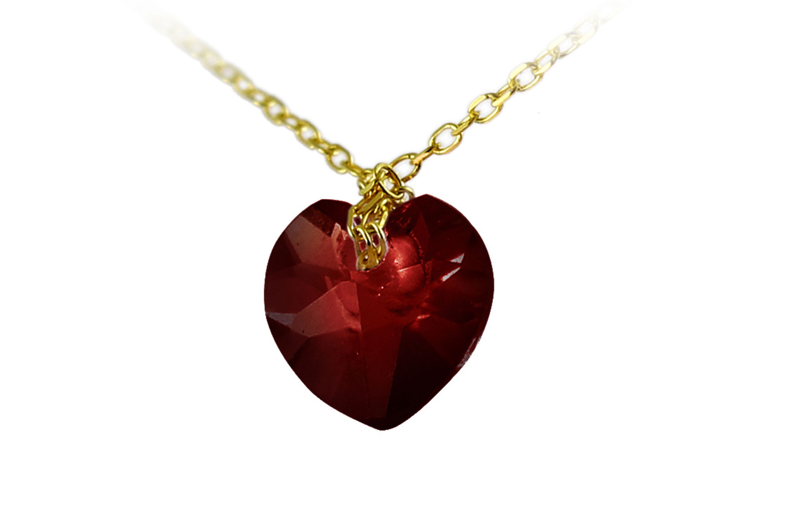 Vera Perla 18K Yellow Gold 7mm Heart Cut Genuine Garnet Necklace 