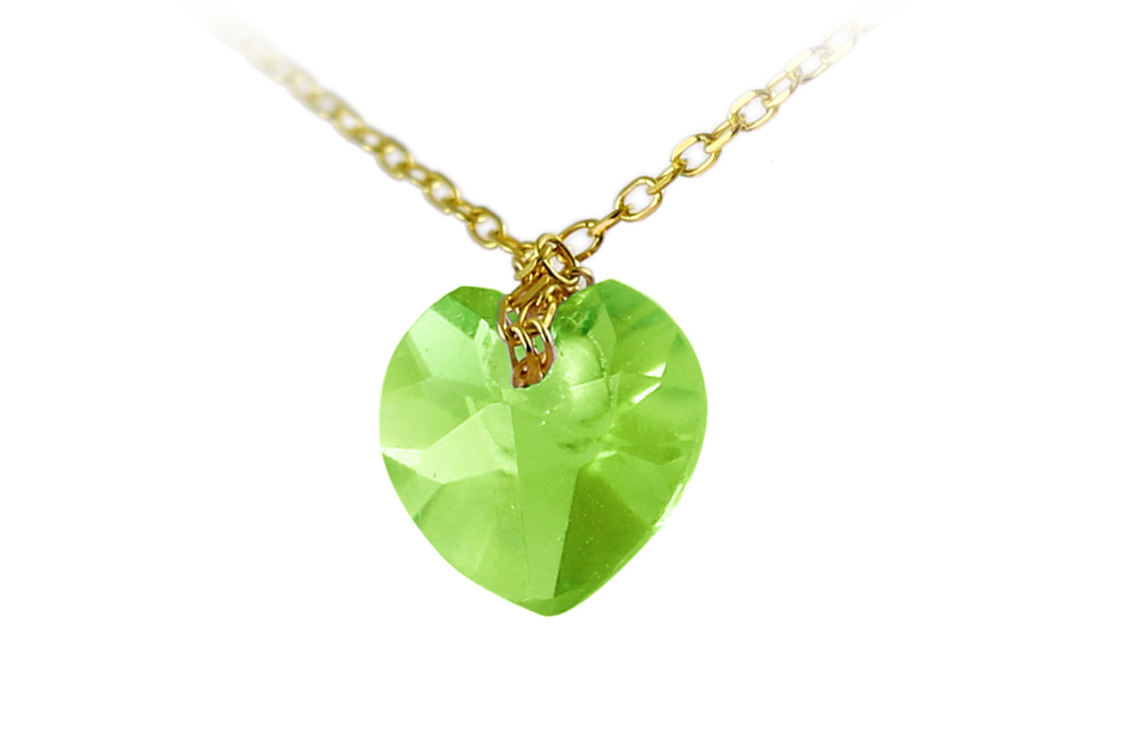 Vera Perla 18K Yellow Gold 7mm Heart Cut Genuine Peridot Necklace 