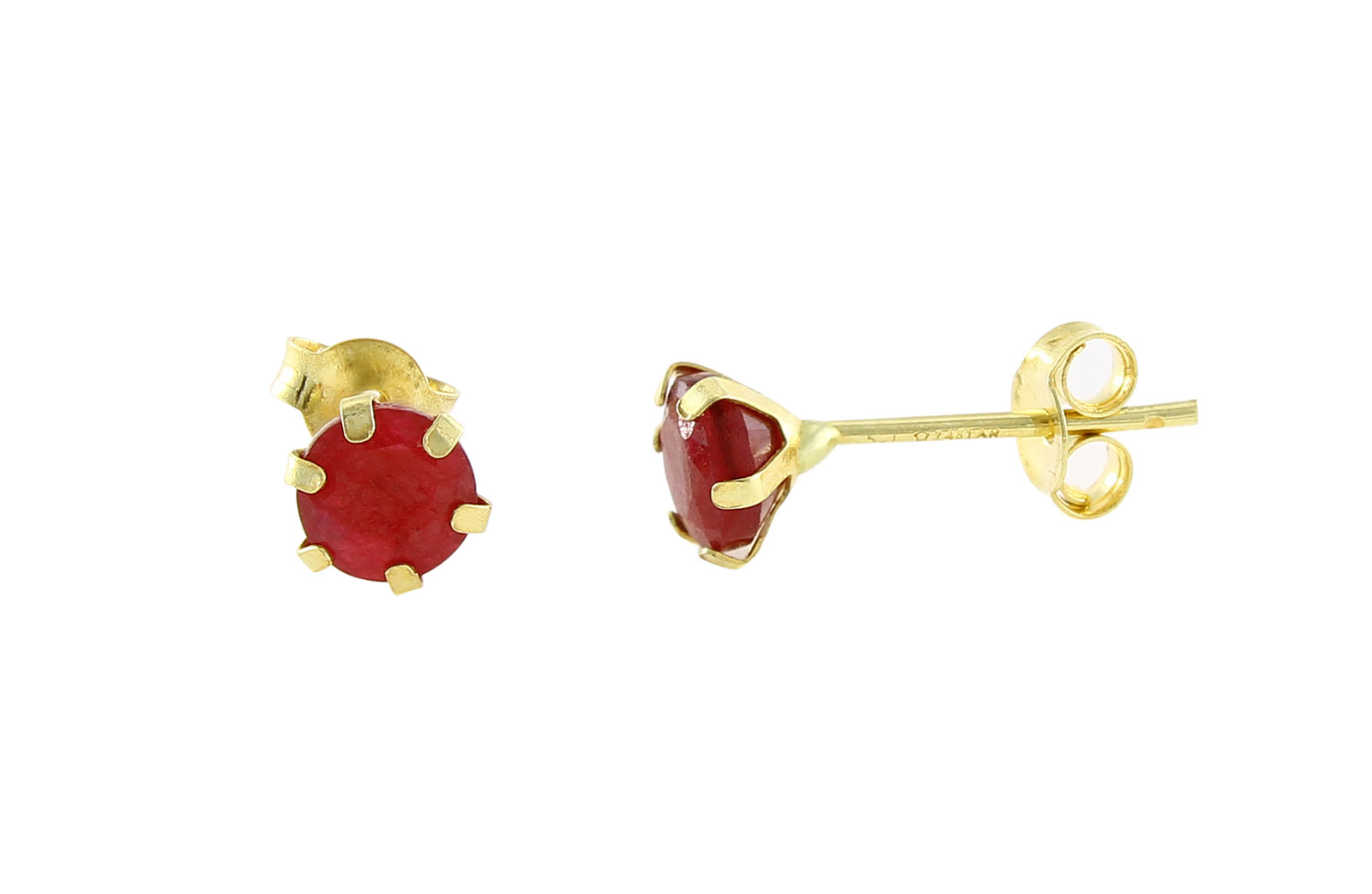 Vera Perla 18K Solid Yellow Gold and 4mm Genuine Rubies Earrings 