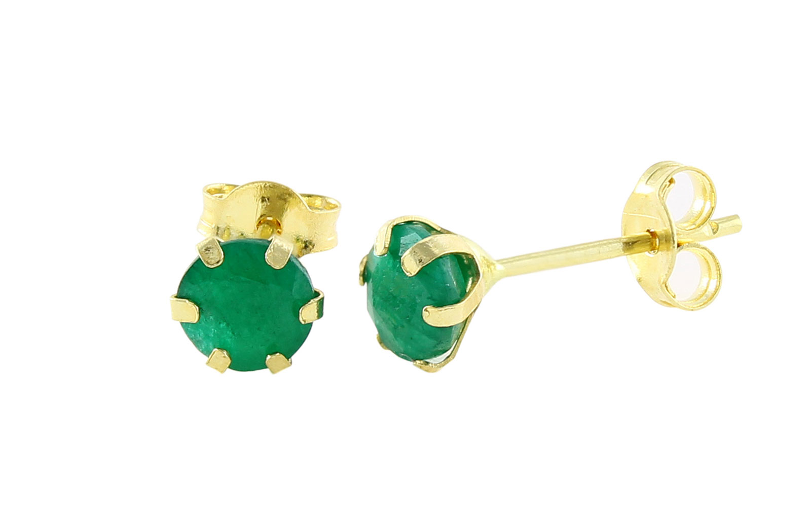 Vera Perla 18K Solid Yellow Gold and 4mm Genuine Emeralds Earrings 