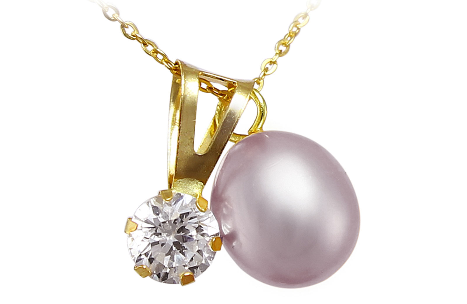 Vera Perla  18k Solid Gold 7mm Purple Pearl and CZ Solitaire Pendants Necklace 