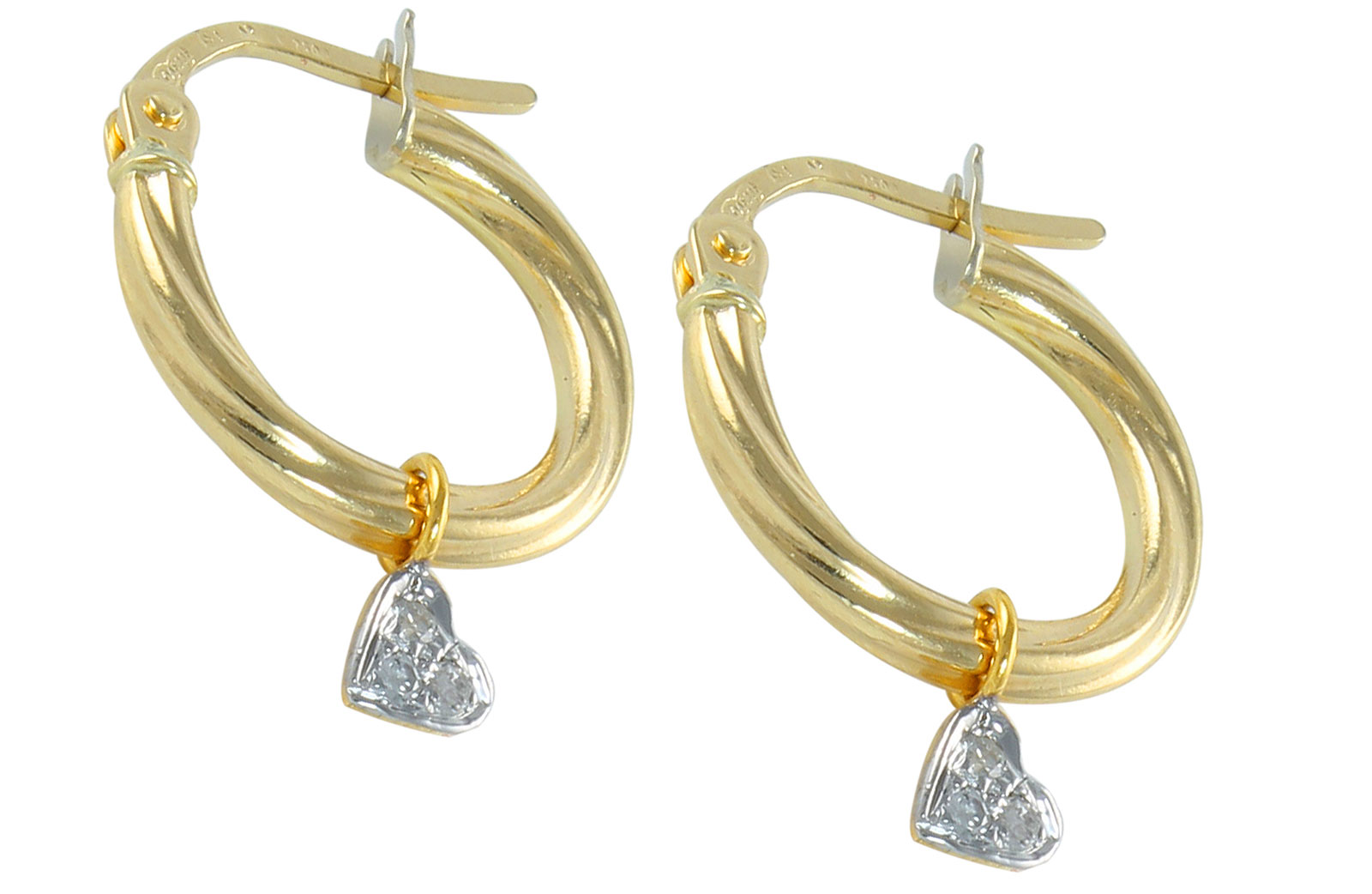 Vera Perla 18K Solid Gold and 0.06Cts Diamonds Small Hoops With Hearts Earrings  