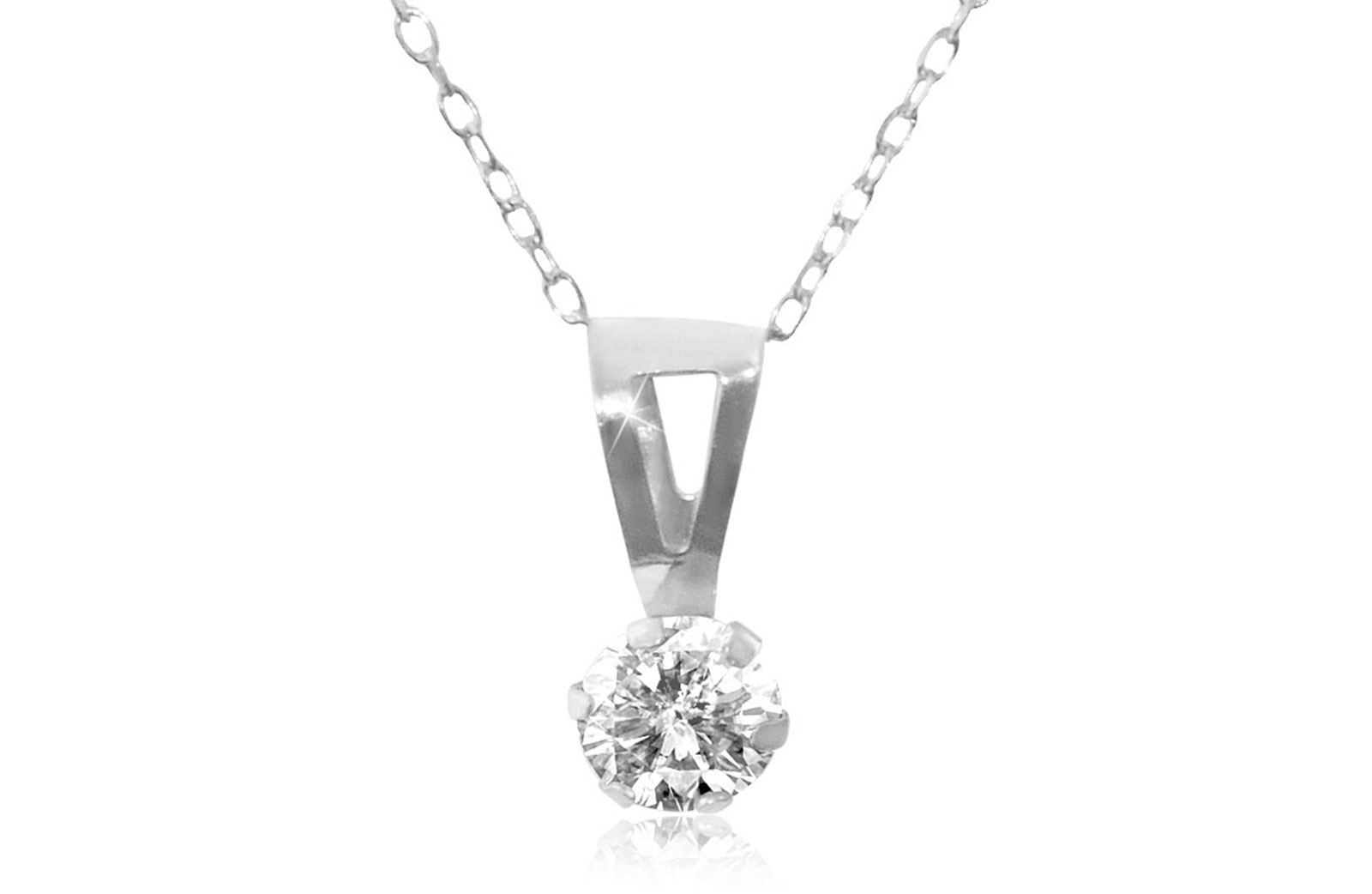 Vera Perla 18K Solid White Gold and Cubic Zircon Solitaire Necklace