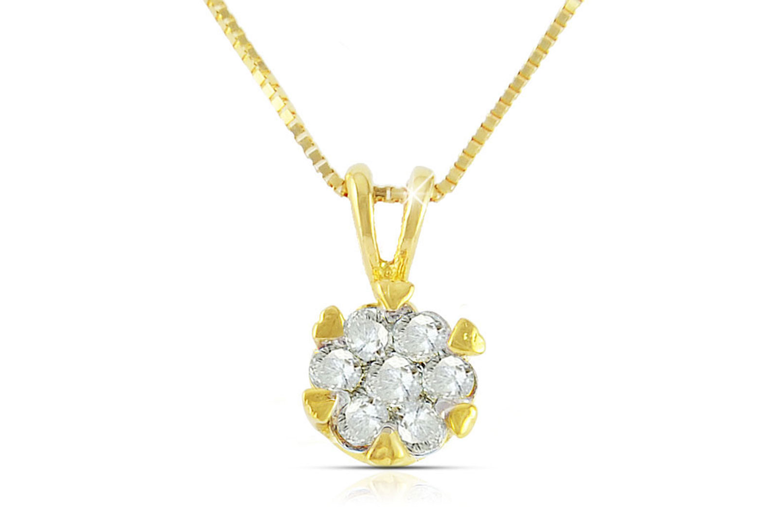 Vera Perla 18K Solid Gold 0.11Cts Diamonds Hearts Solitaire Necklace