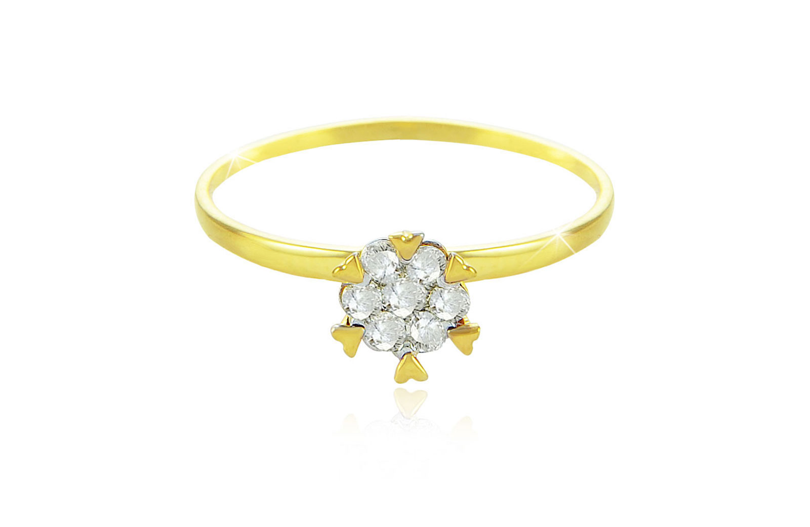 Vera Perla 18K Solid Gold 0.11Cts Diamonds Hearts Solitaire Ring