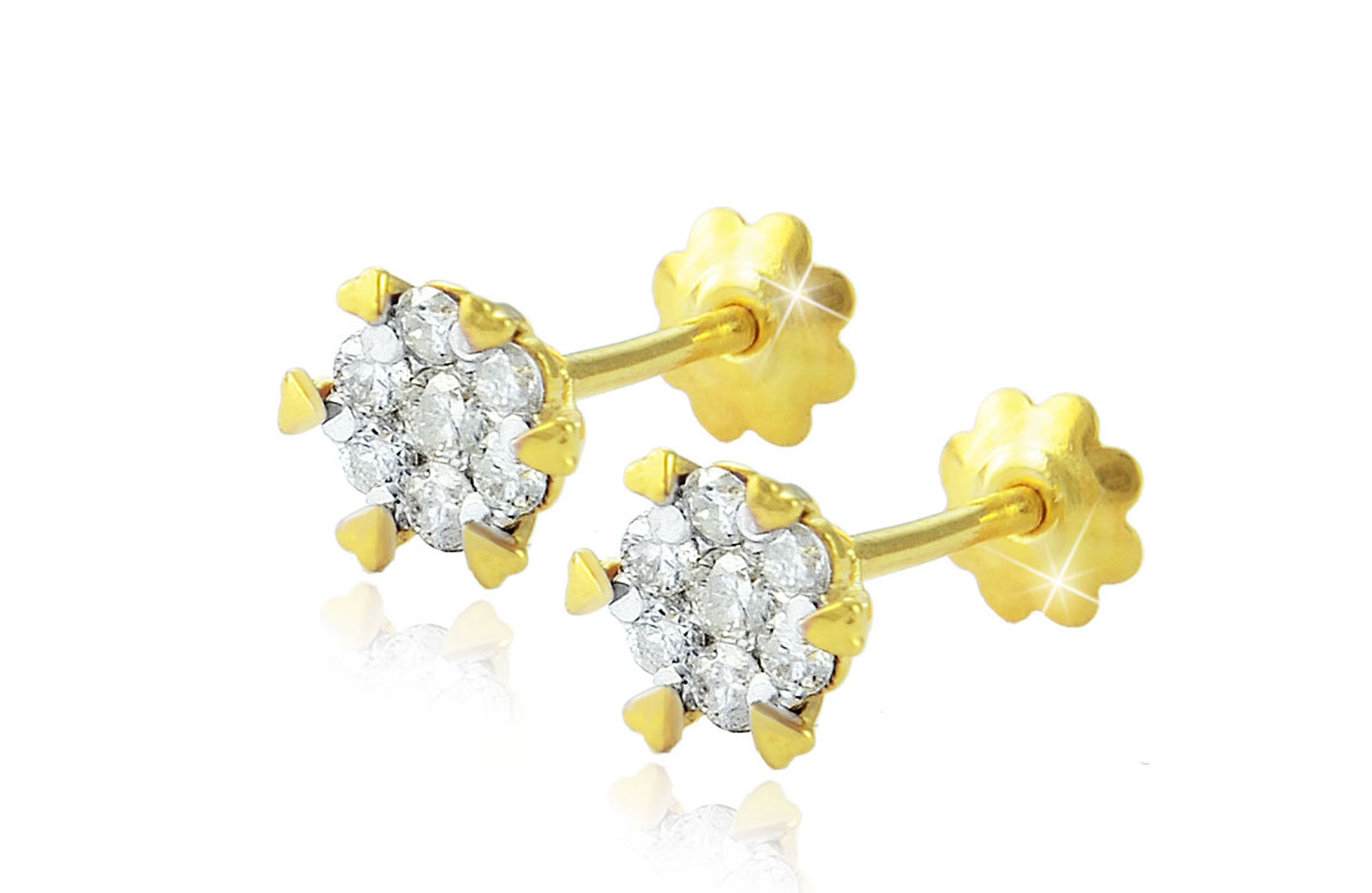 Vera Perla 18K Solid Gold 0.22Cts Diamonds Hearts Solitaire Earrings