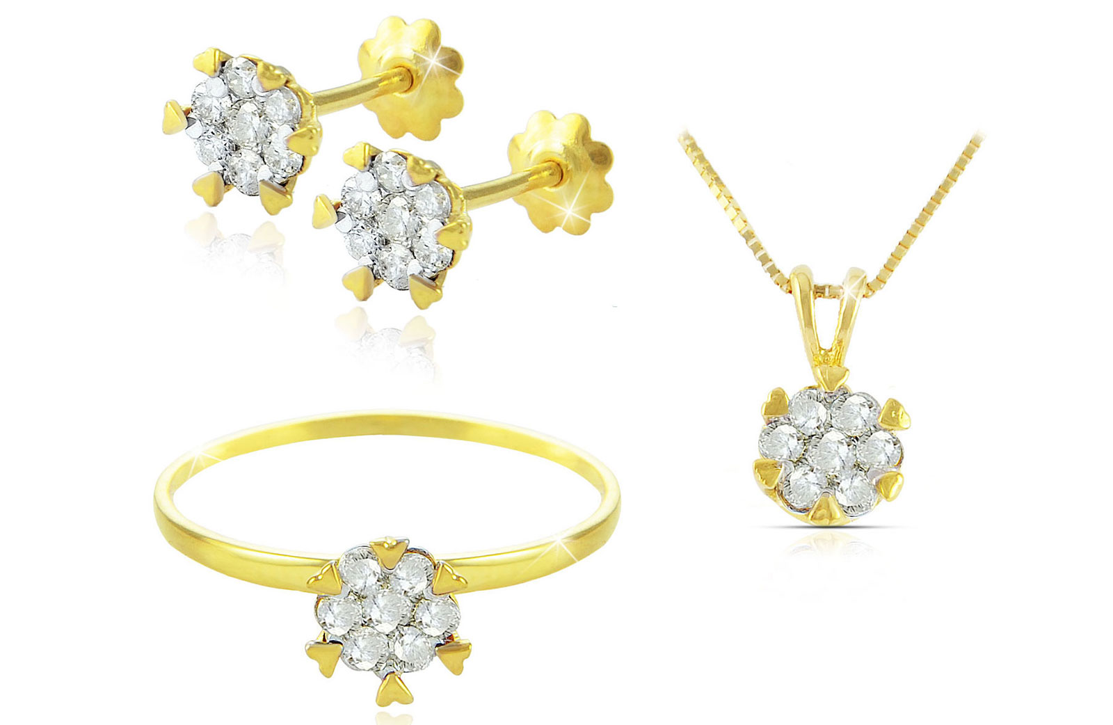 Vera Perla 18K Solid Gold 0.44Cts Diamonds Hearts Solitaire Set