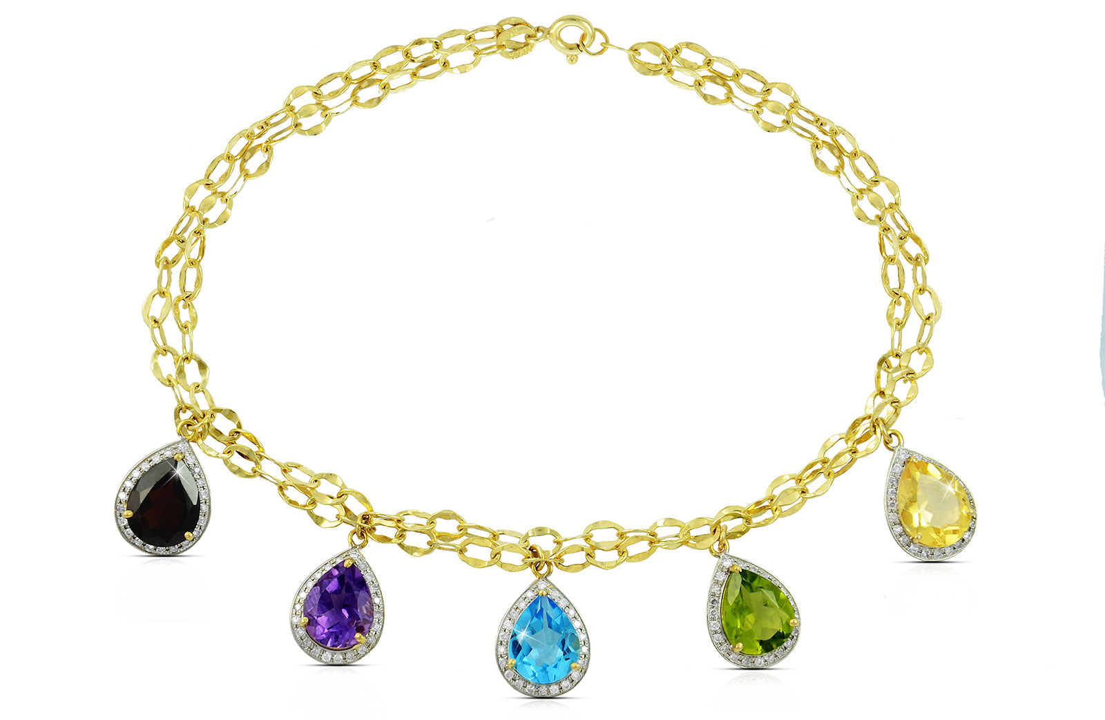 Vera Perla 18K  Gold 0.64Ct Genuine Diamonds, Garnet, Amethyst, Swiss Blue Topaz, Peridot, Citrine Bracelet 
