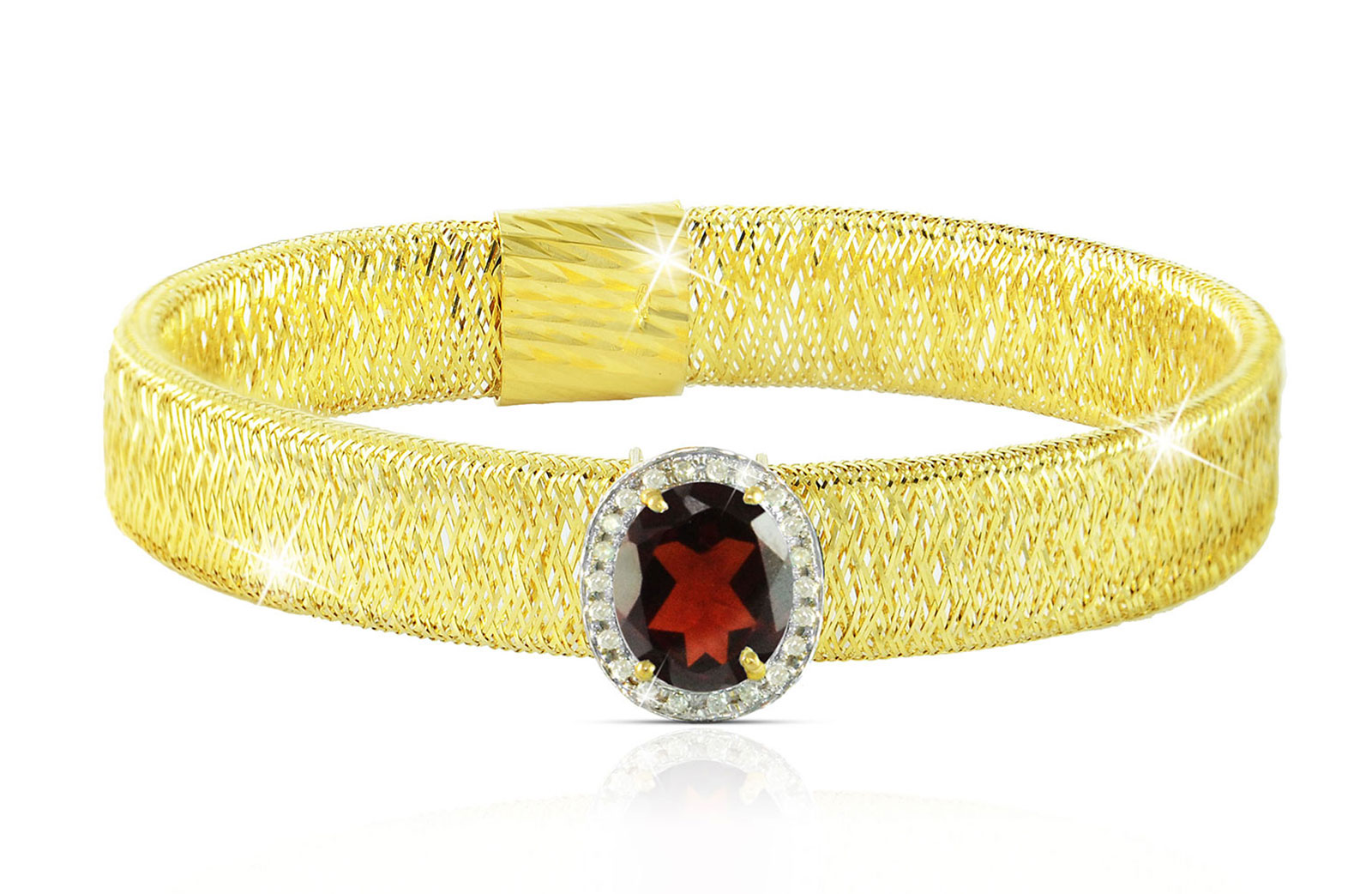 Vera Perla 18k  Gold 10mm Genuine Oval   Cut Garnet 0.12Ct Genuine Diamonds Bracelet