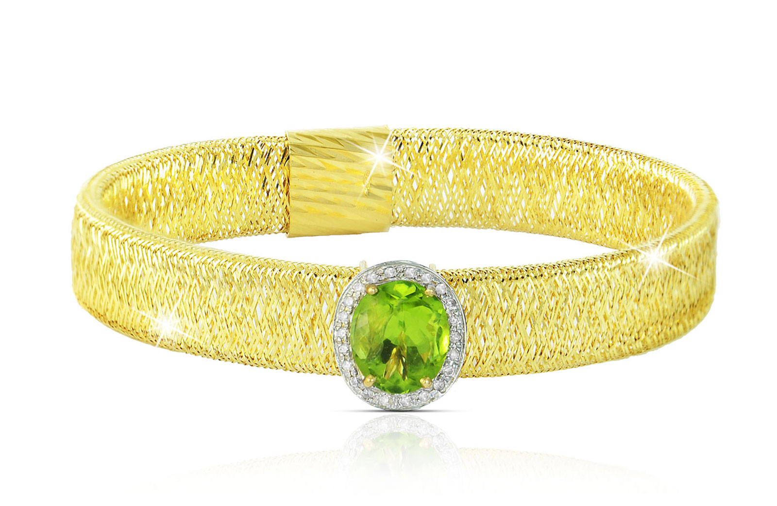 Vera Perla 18k  Gold 10mm Genuine Oval   Cut Peridot 0.12Ct Genuine Diamonds Bracelet