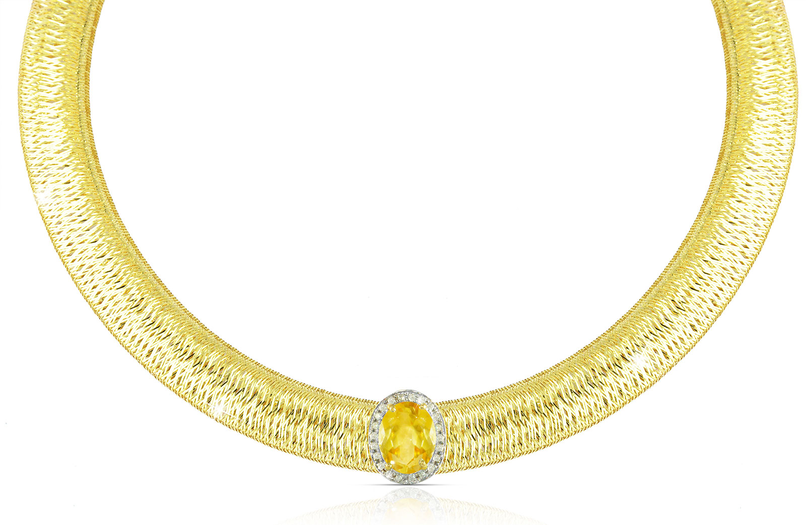 Vera Perla 18k  Gold 10mm Genuine Oval   Cut Citrine 0.12Ct Genuine Diamonds Necklace