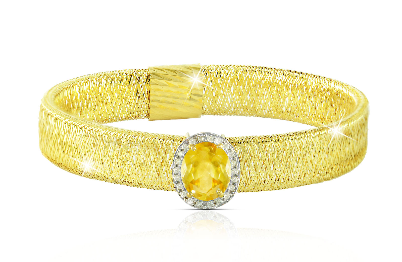 Vera Perla 18k  Gold 10mm Genuine Oval   Cut Citrine 0.12Ct Genuine Diamonds Bracelet