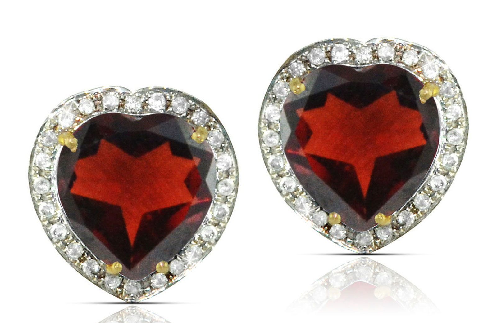  Vera Perla 18k  Gold 10mm Genuine Heart  Cut Garnet 0.28Ct Genuine Diamonds earrings