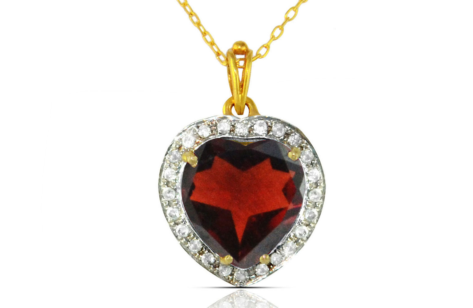 Vera Perla 18k  Gold 10mm Genuine Heart   Cut Garnet 0.14Ct Genuine Diamonds Necklace
