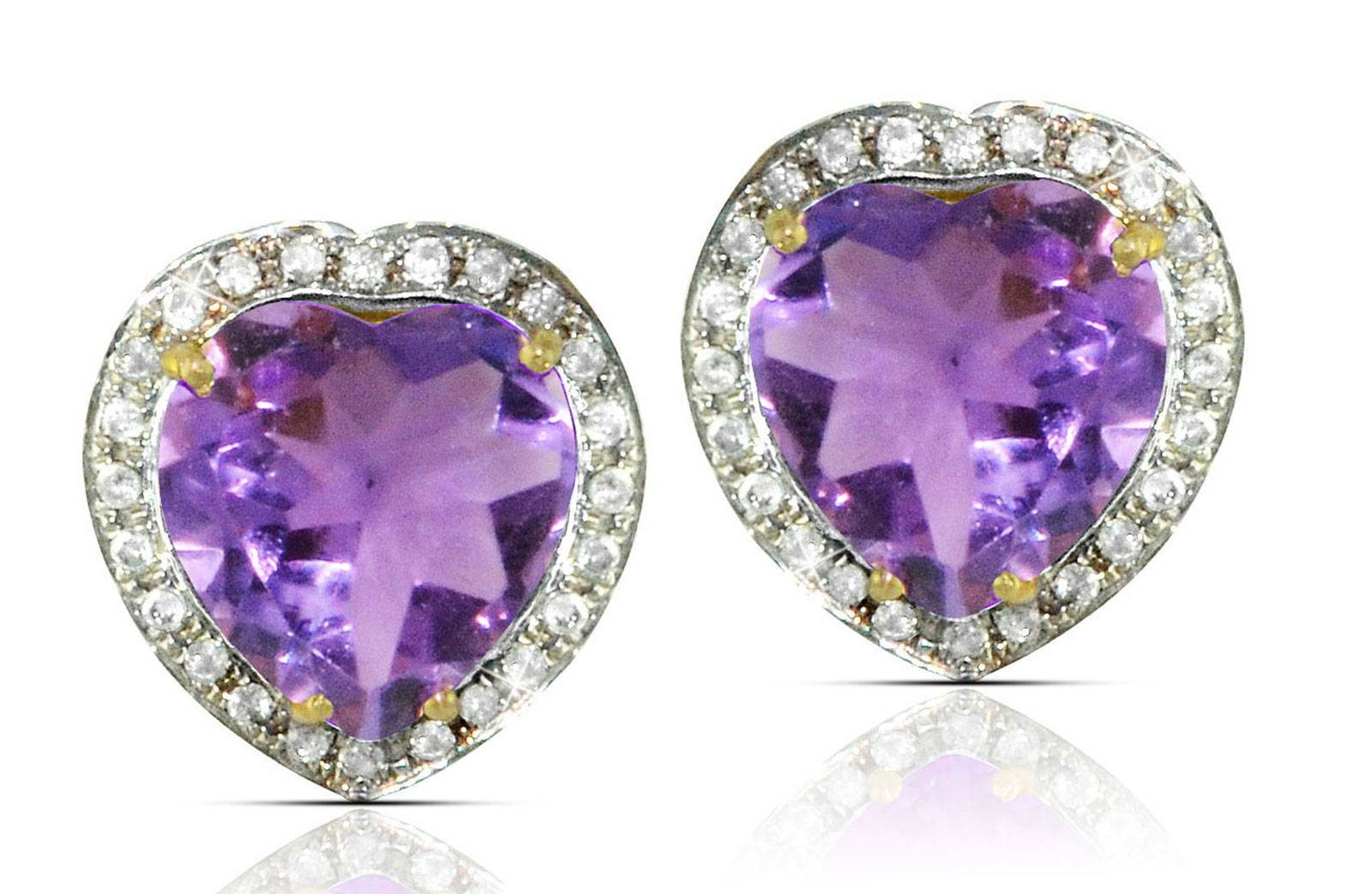 Vera Perla  18k  Gold 10mm Genuine Heart  Cut Amethyst 0.28Ct Genuine Diamonds earrings