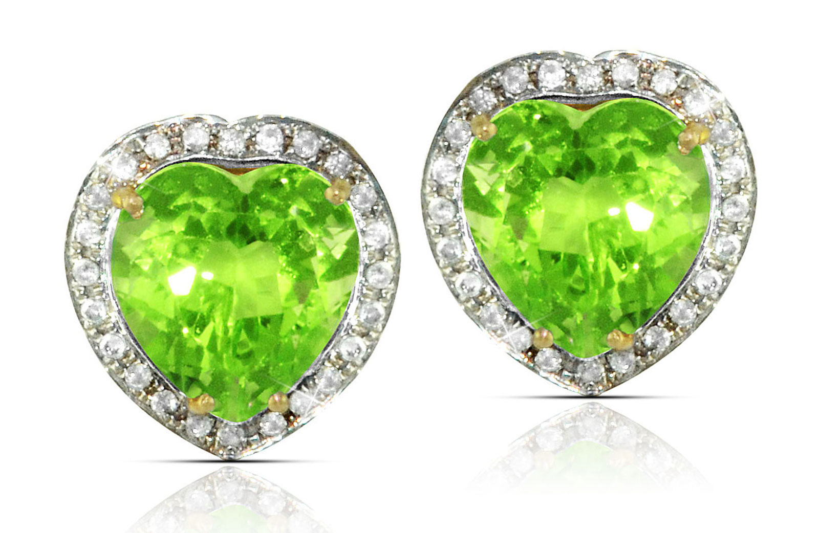 Vera Perla  18k  Gold 10mm Genuine Heart  Cut Peridot 0.28Ct Genuine Diamonds earrings