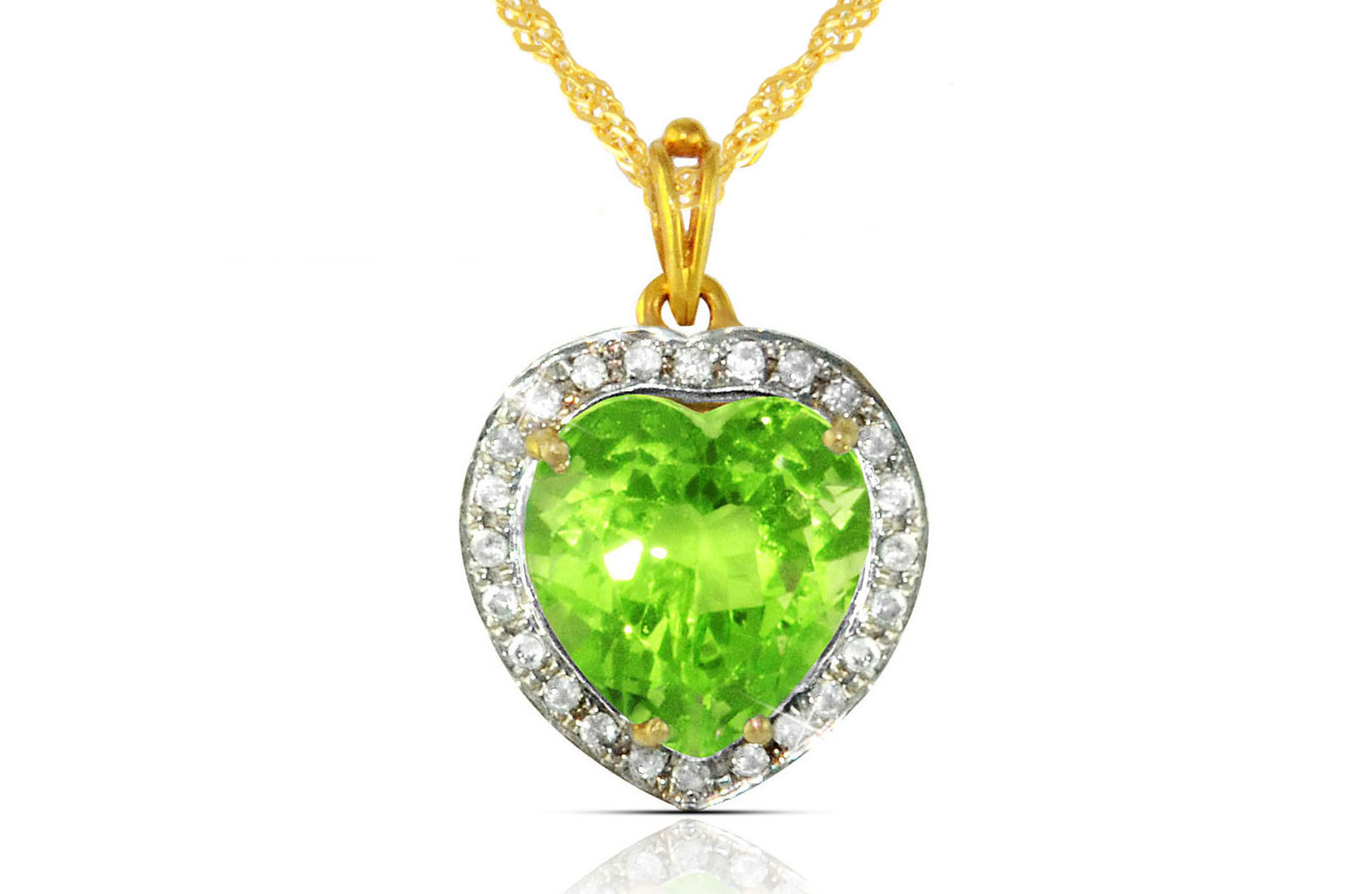  Vera Perla18k  Gold 10mm Genuine Heart   Cut Peridot 0.14Ct Genuine Diamonds Necklace