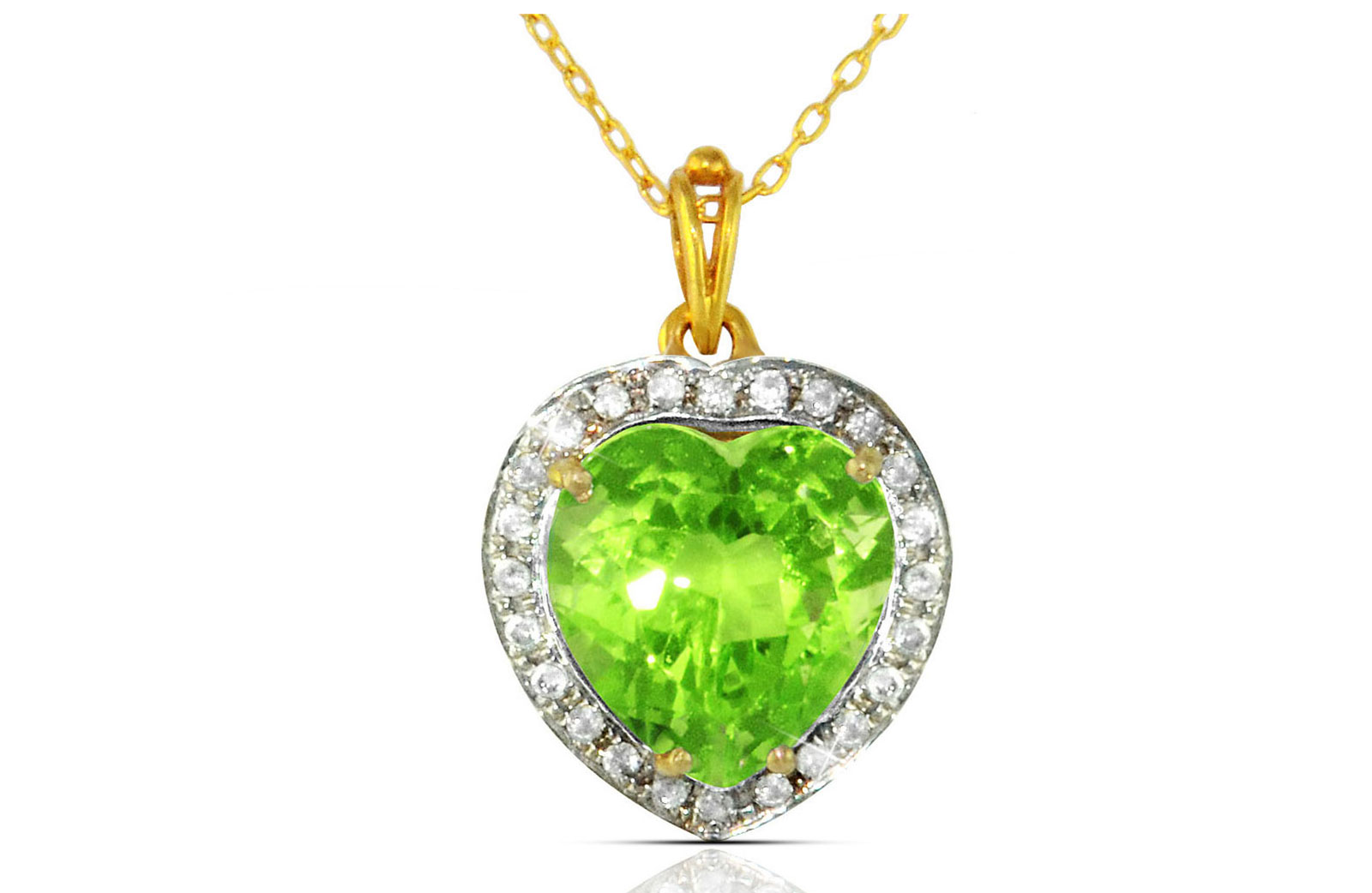 Vera Perla 18k  Gold 10mm Genuine Heart   Cut Peridot 0.14Ct Genuine Diamonds Necklace