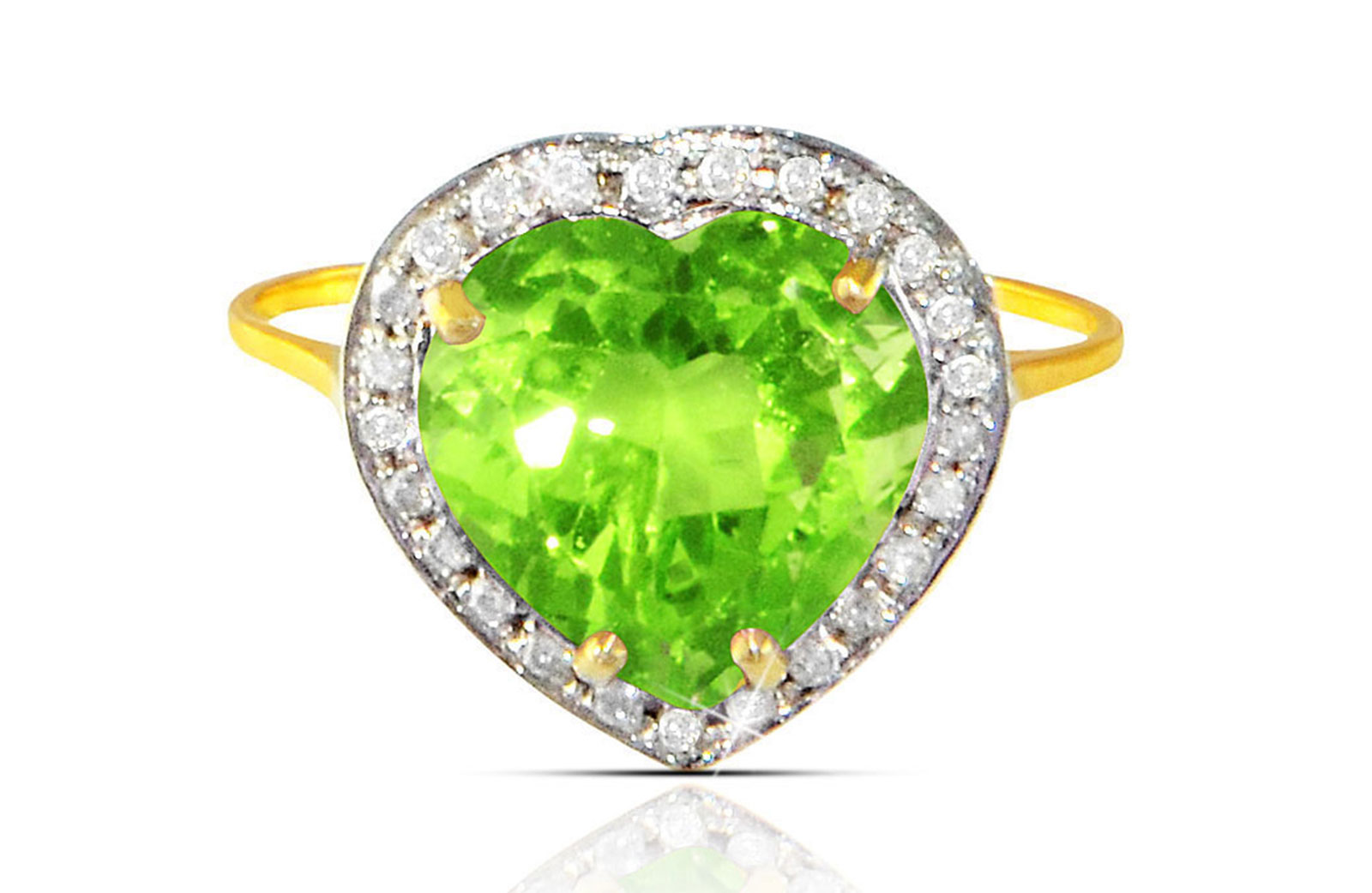  Vera Perla 18k  Gold 10mm Genuine Heart   Cut Peridot 0.14Ct Genuine Diamonds Ring -SIZE 6.5 US