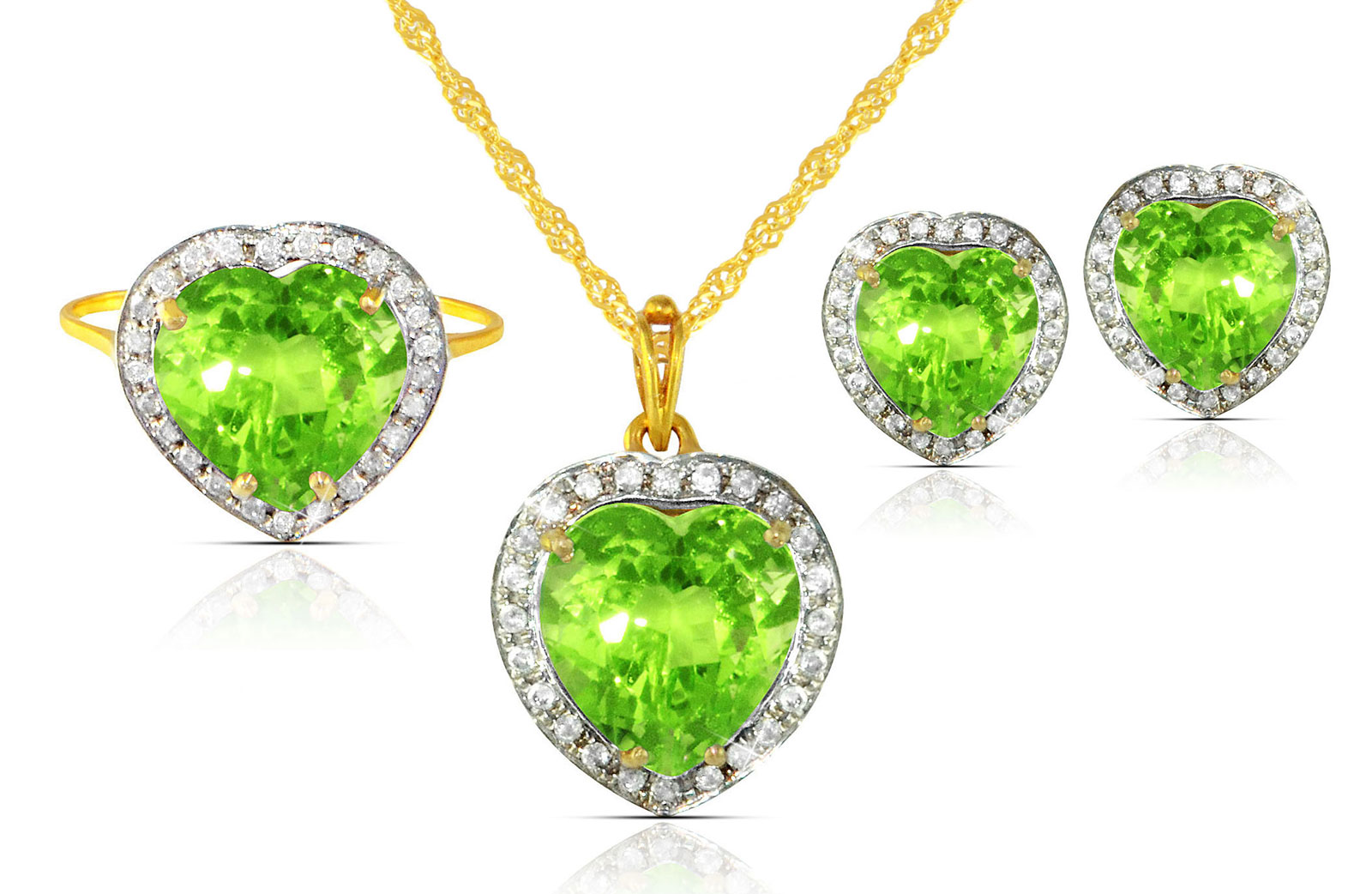 Vera Perla 18k  Gold 10mm Genuine Heart  Cut Peridot 0.56Ct Genuine Diamonds Jewelry Set