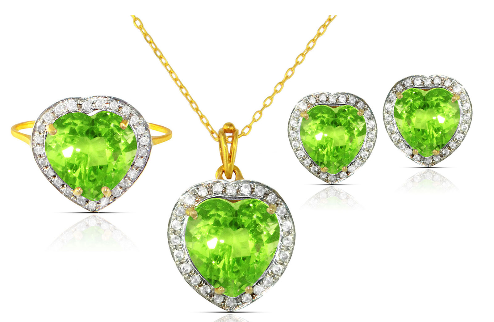 Vera Perla 18k  Gold 10mm Genuine Heart  Cut Peridot 0.56Ct Genuine Diamonds Jewelry Set