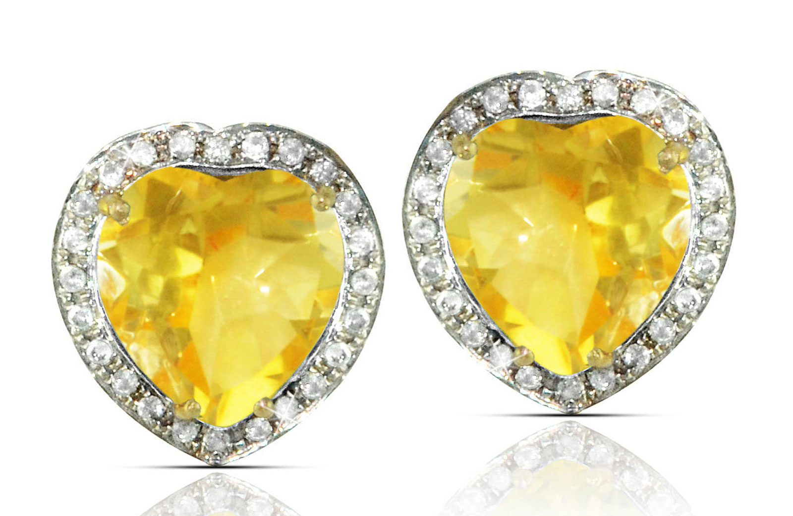  Vera Perla 18k  Gold 10mm Genuine Heart  Cut Citrine 0.28Ct Genuine Diamonds earrings