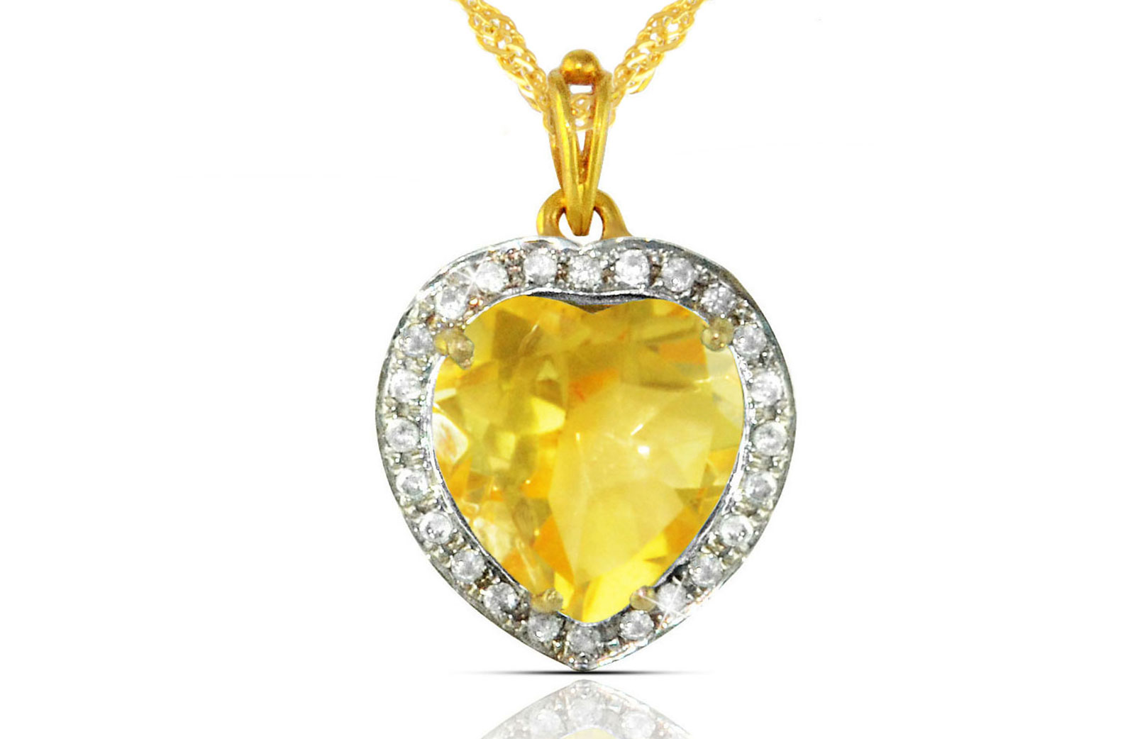 Vera Perla 18k  Gold 10mm Genuine Heart   Cut Citrine 0.14Ct Genuine Diamonds Necklace