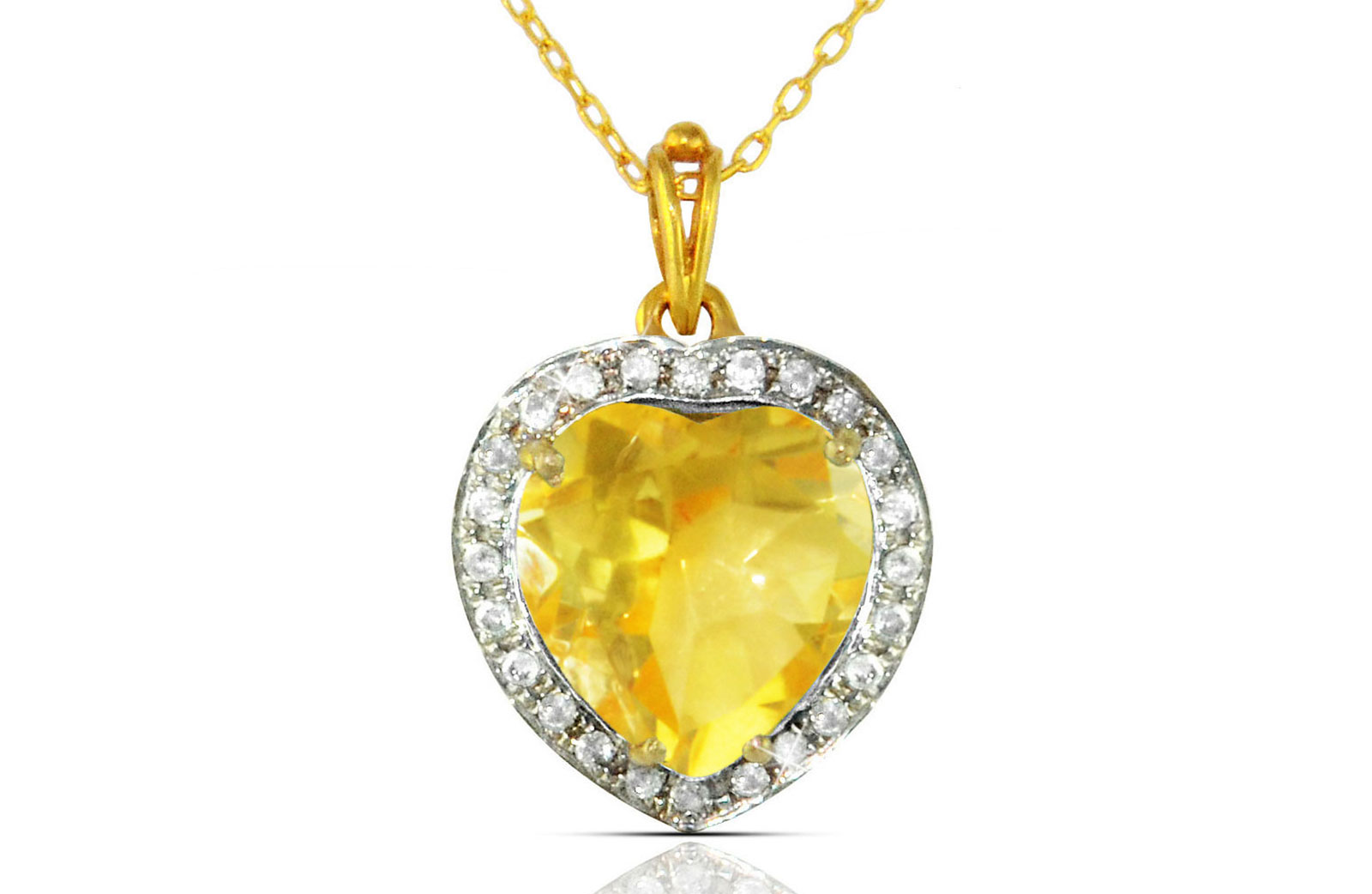 Vera Perla 18k  Gold 10mm Genuine Heart   Cut Citrine 0.14Ct Genuine Diamonds Necklace
