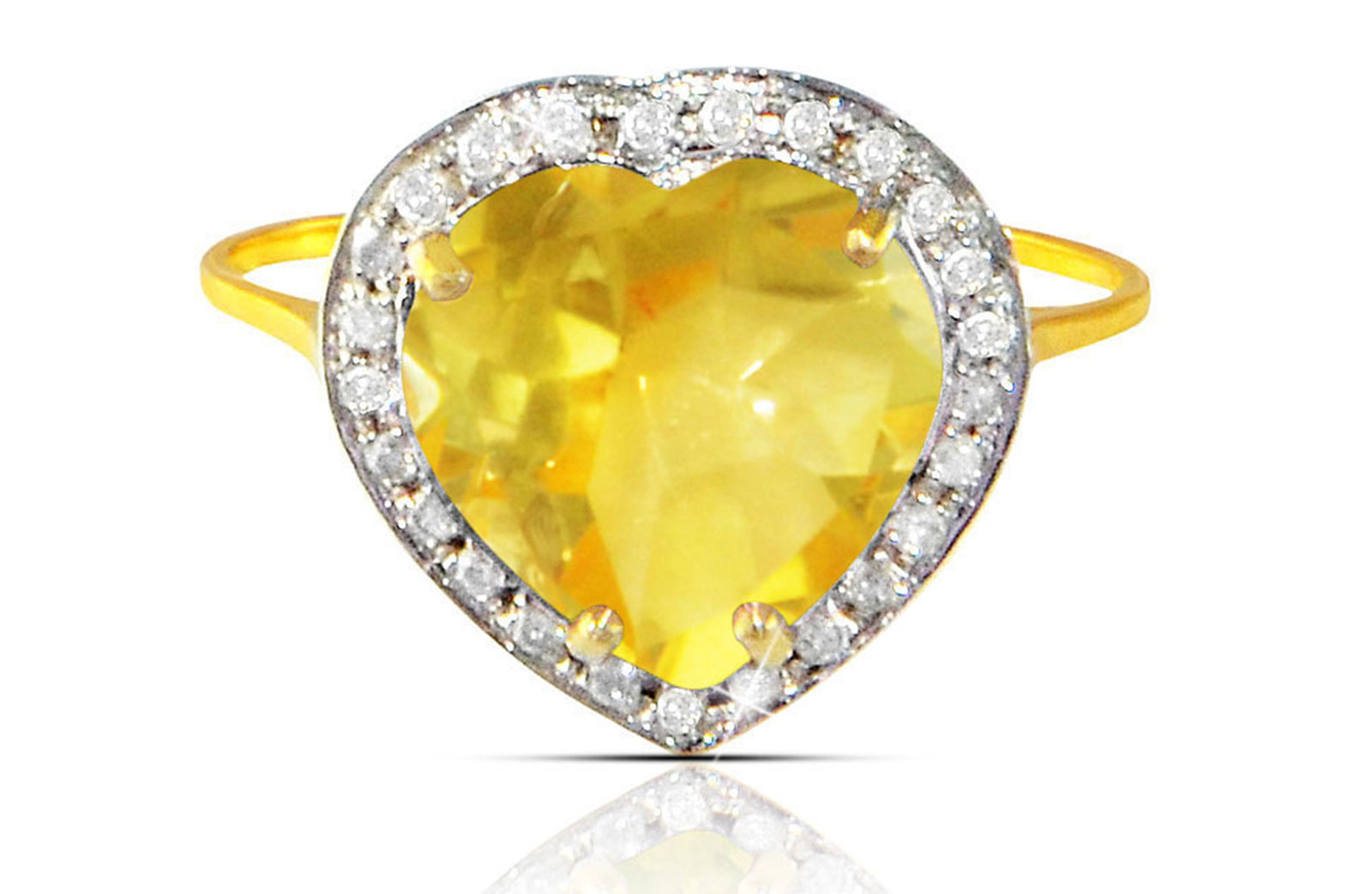  Vera Perla 18k  Gold 10mm Genuine Heart   Cut Citrine 0.14Ct Genuine Diamonds Ring -SIZE 6.5 US