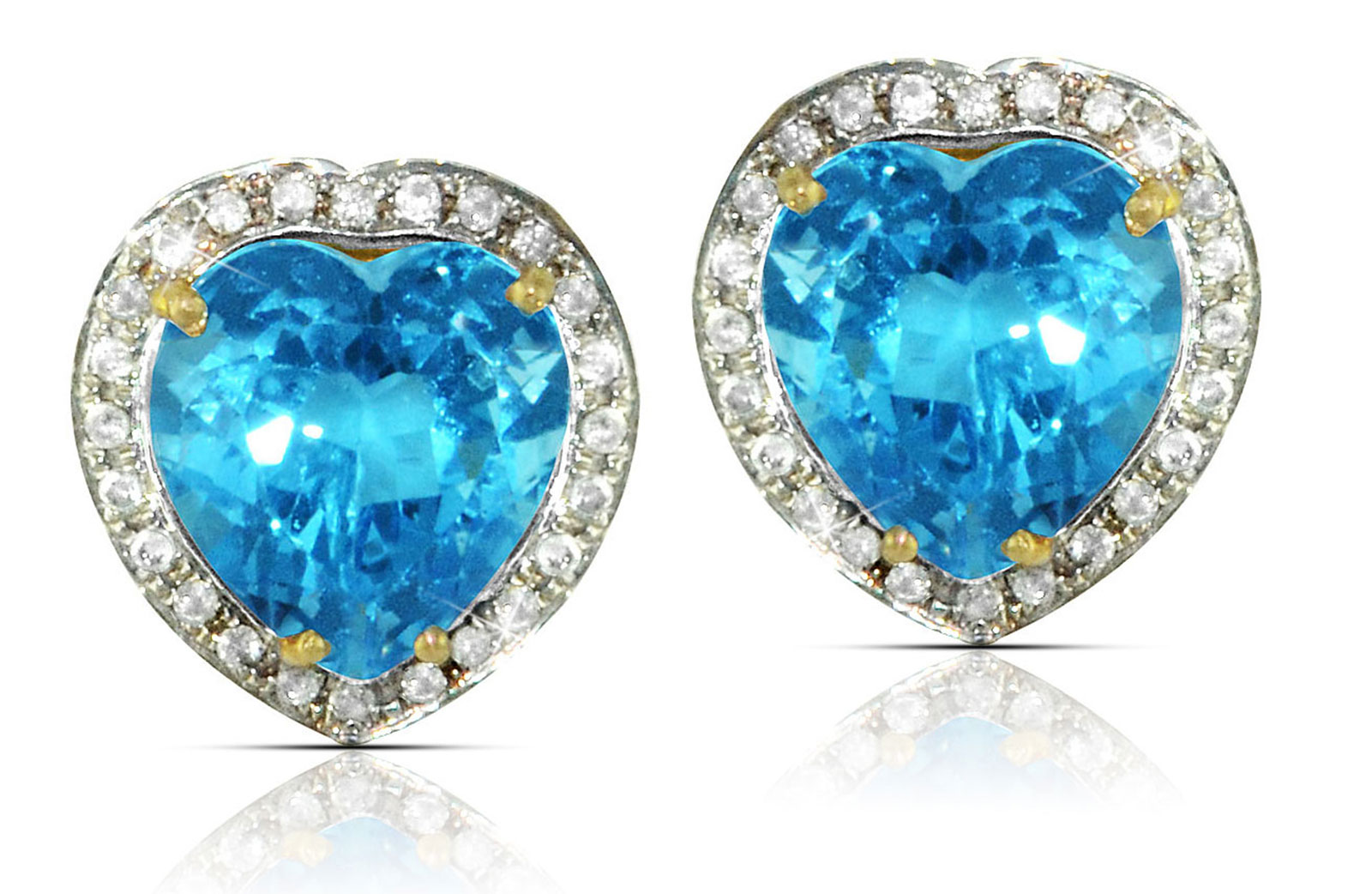  Vera Perla 18k  Gold 10mm Genuine Heart  Cut Swiss Blue Topaz 0.28Ct Genuine Diamonds earrings