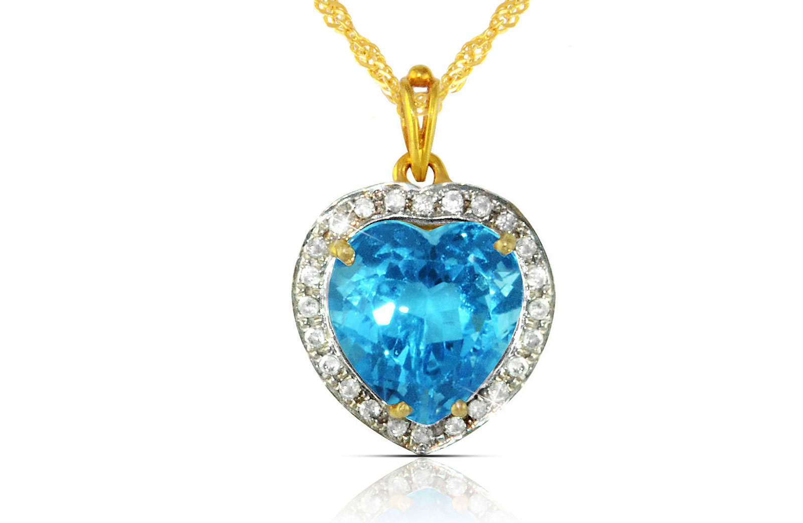 Vera Perla 18k  Gold 10mm Genuine Heart   Cut Swiss Blue Topaz 0.14Ct Genuine Diamonds Necklace