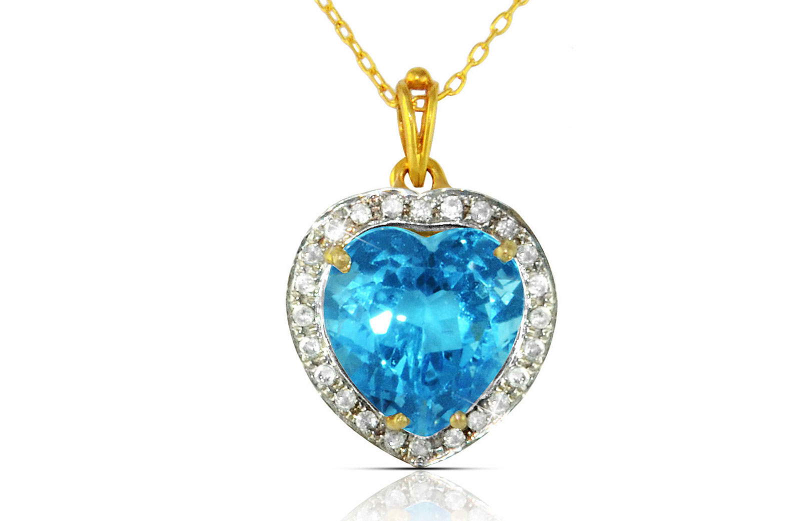 Vera Perla 18k  Gold 10mm Genuine Heart   Cut Swiss Blue Topaz 0.14Ct Genuine Diamonds Necklace
