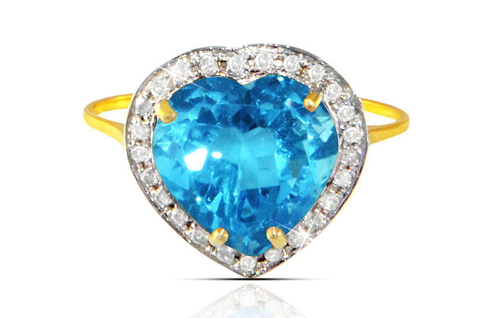 Vera Perla  18k  Gold 10mm Genuine Heart   Cut Swiss Blue Topaz 0.14Ct Genuine Diamonds Ring -SIZE 6.5 US