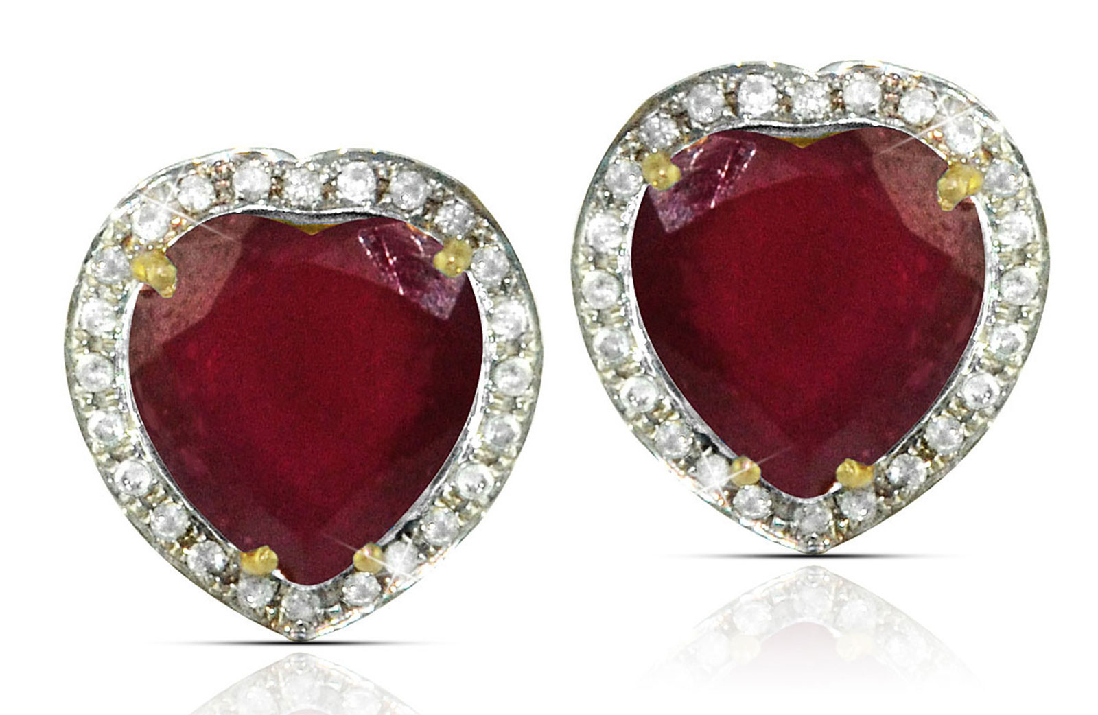  Vera Perla 18k  Gold 10mm Genuine Heart  Cut Ruby 0.28Ct Genuine Diamonds earrings