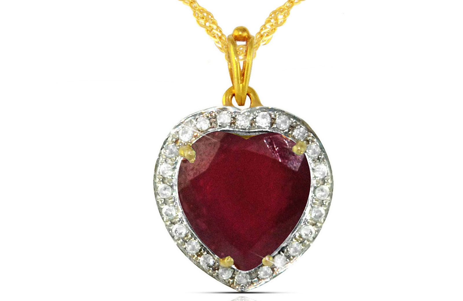 Vera Perla 18k  Gold 10mm Genuine Heart   Cut Ruby 0.14Ct Genuine Diamonds Necklace