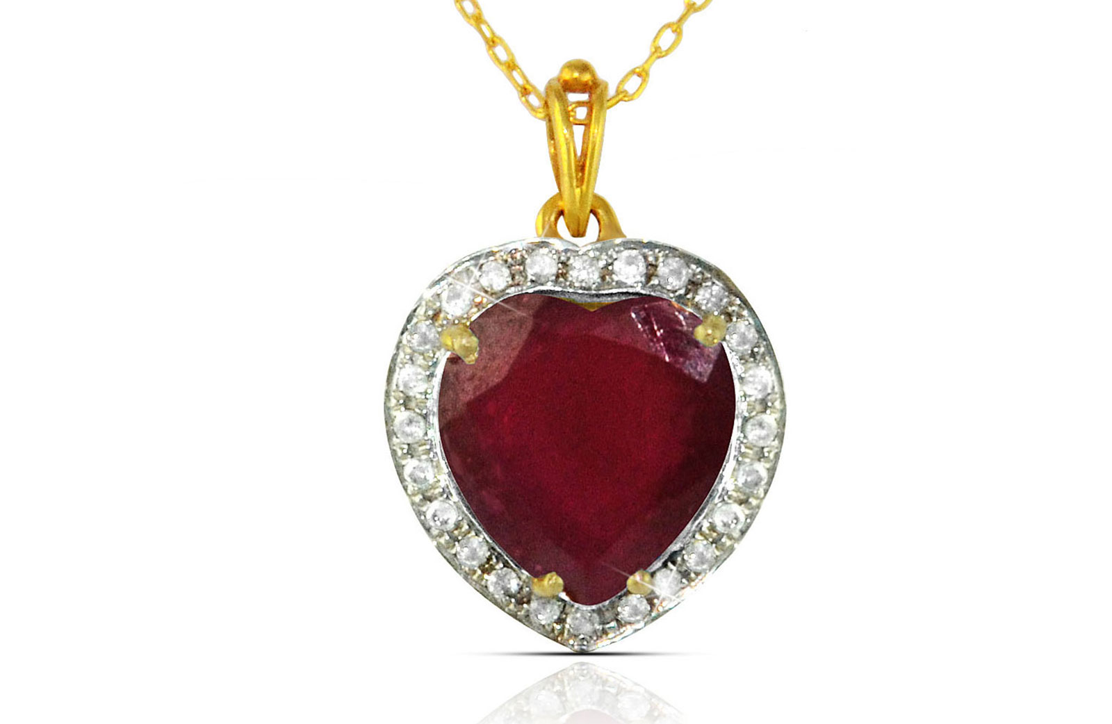 Vera Perla 18k  Gold 10mm Genuine Heart   Cut Ruby 0.14Ct Genuine Diamonds Necklace