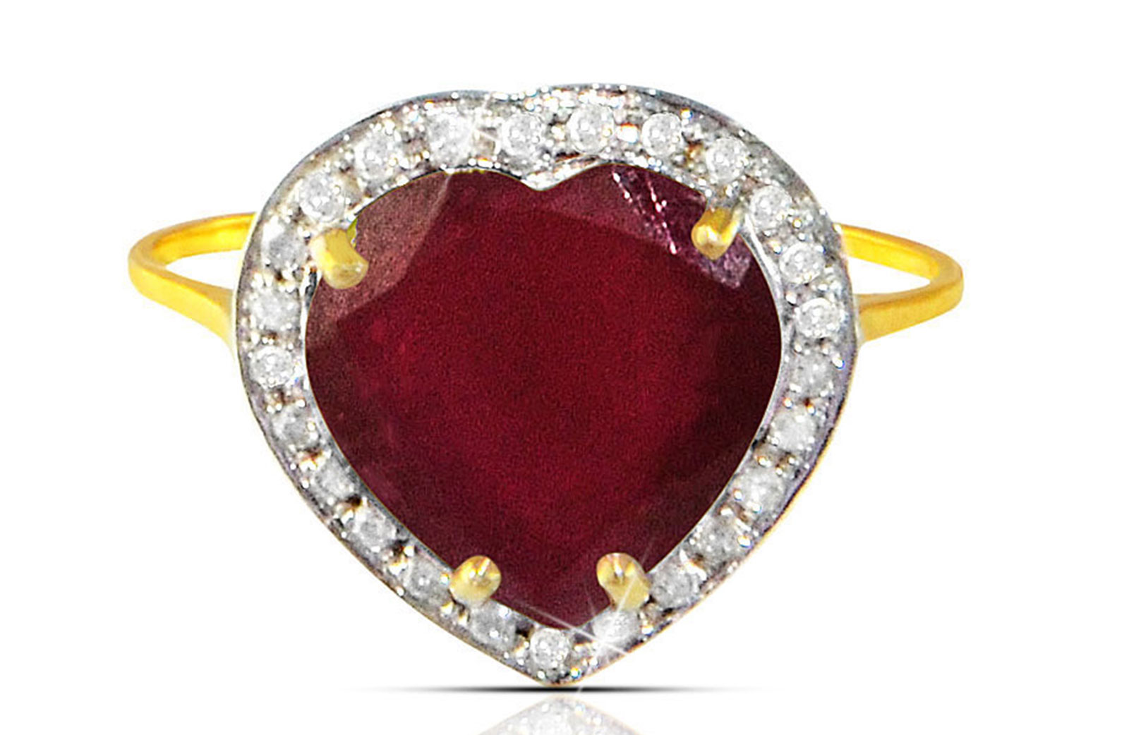 Vera Perla  18k  Gold 10mm Genuine Heart   Cut Ruby 0.14Ct Genuine Diamonds Ring -SIZE 6.5 US