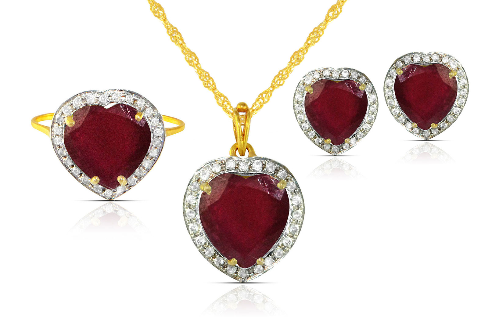 Vera Perla 18k  Gold 10mm Genuine Heart  Cut Ruby 0.56Ct Genuine Diamonds Jewelry Set