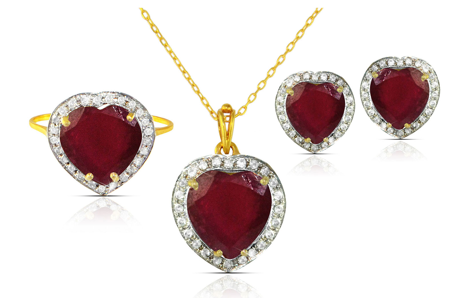 Vera Perla 18k  Gold 10mm Genuine Heart  Cut Ruby 0.56Ct Genuine Diamonds Jewelry Set