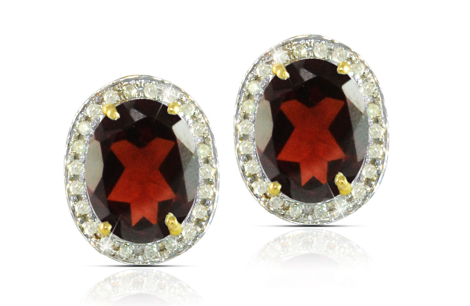  Vera Perla 18k  Gold 10mm Genuine Oval  Cut Garnet 0.24Ct Genuine Diamonds earrings