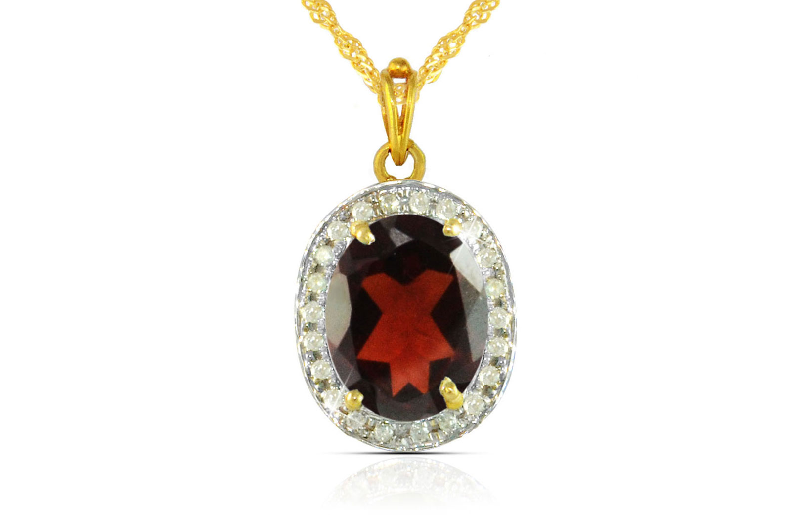 Vera Perla 18k  Gold 10mm Genuine Oval   Cut Garnet 0.12Ct Genuine Diamonds Necklace