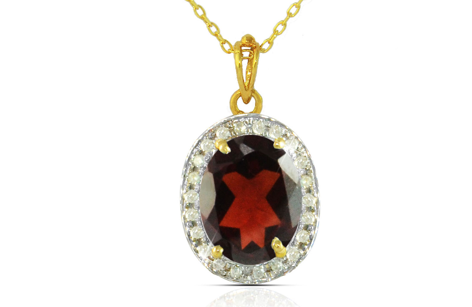 Vera Perla 18k  Gold 10mm Genuine Oval   Cut Garnet 0.12Ct Genuine Diamonds Necklace