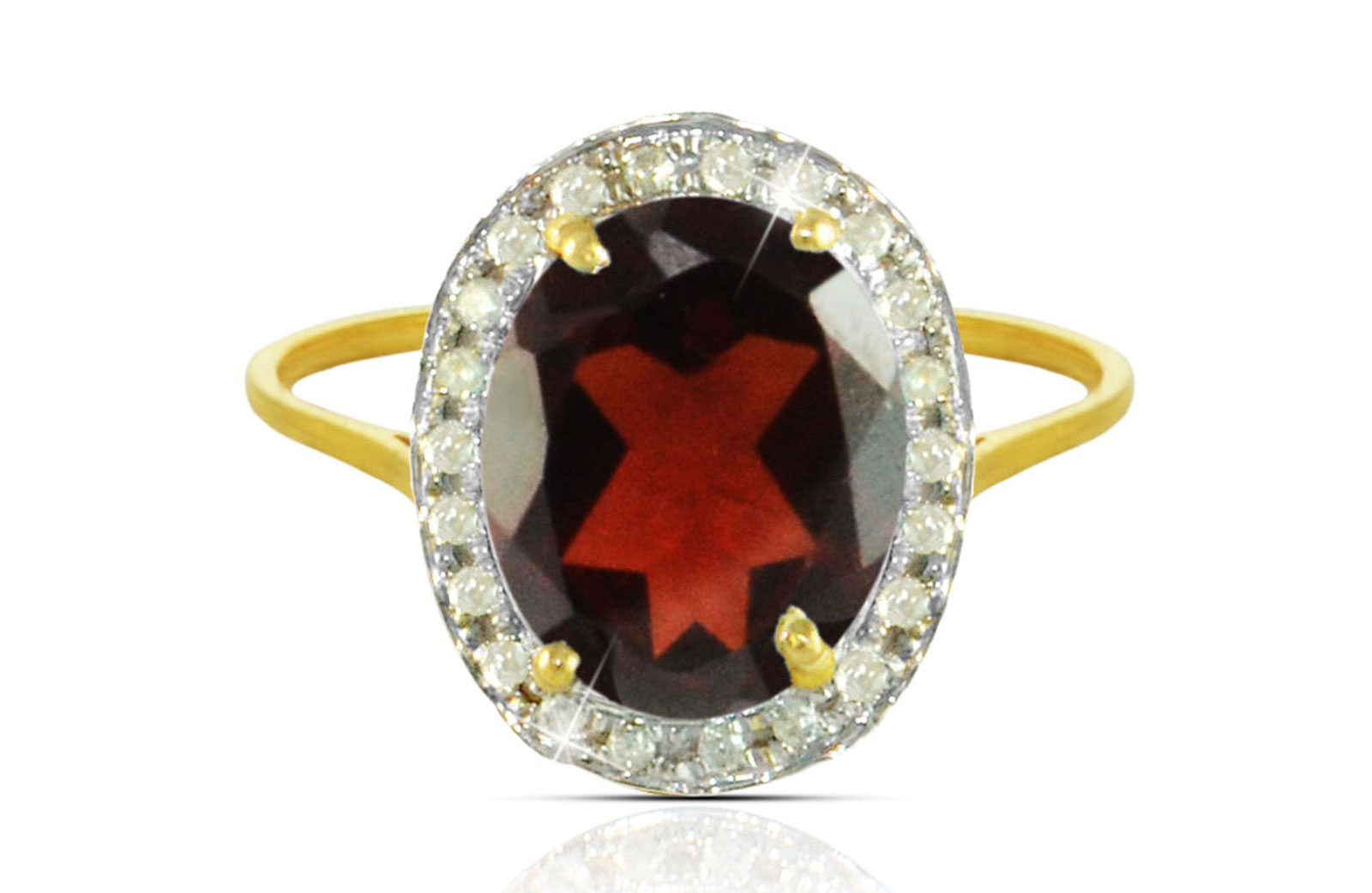  Vera Perla 18k  Gold 10mm Genuine Oval   Cut Garnet 0.12Ct Genuine Diamonds Ring -SIZE 6.5 US