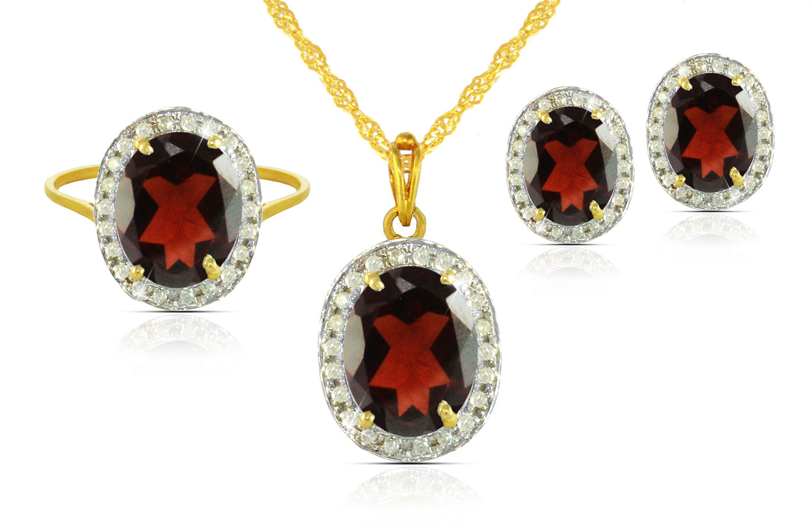  Vera Perla 18k  Gold 10mm Genuine Oval  Cut Garnet 0.48Ct  Genuine Diamonds Jewelry Set