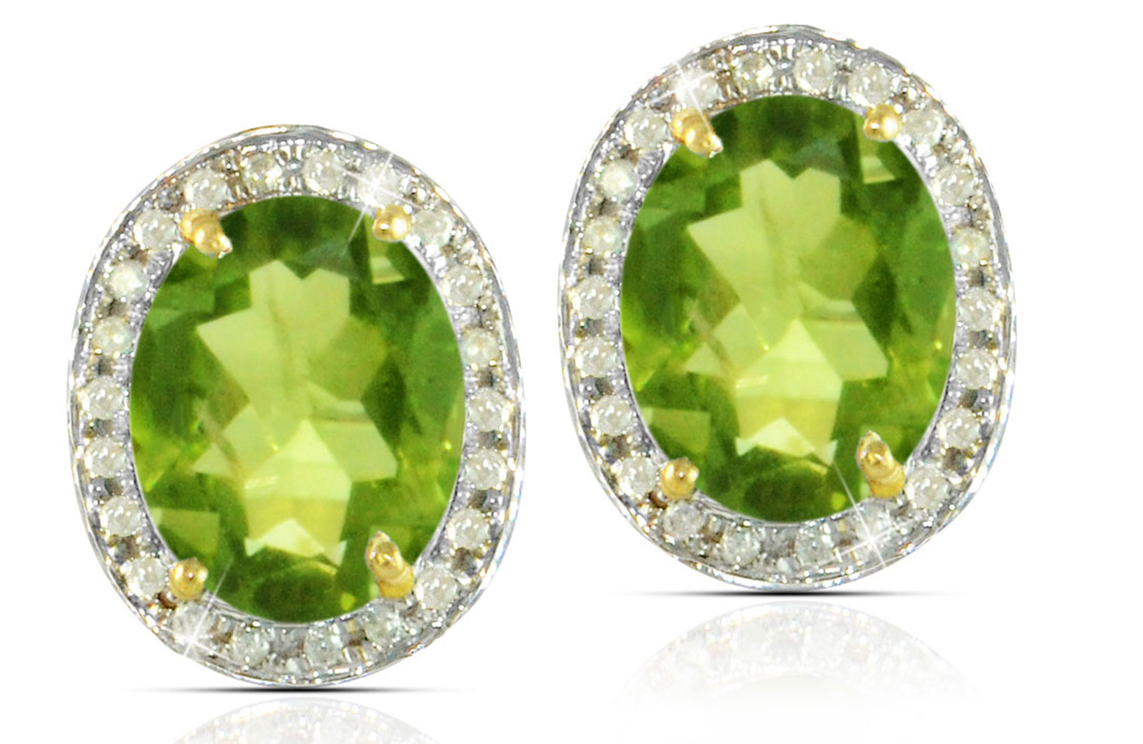 Vera Perla 18k  Gold 10mm Genuine Oval  Cut Peridot 0.24Ct Genuine Diamonds earrings