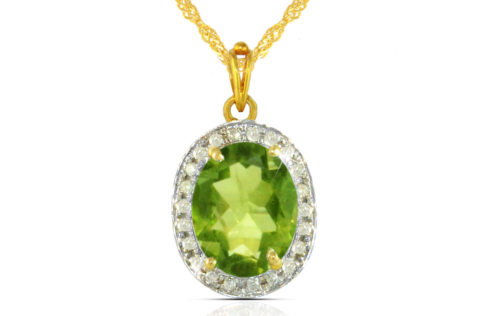 Vera Perla 18k  Gold 10mm Genuine Oval   Cut Peridot 0.12Ct Genuine Diamonds Necklace