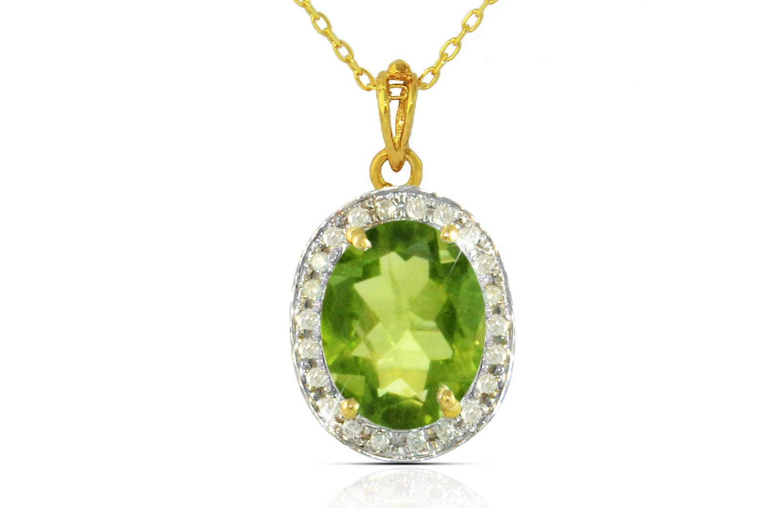 Vera Perla 18k  Gold 10mm Genuine Oval  Cut  Peridot 0.12Ct Genuine Diamonds Necklace